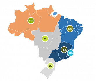 Mapa que ilustra a presença da Vix Logística no Brasil.