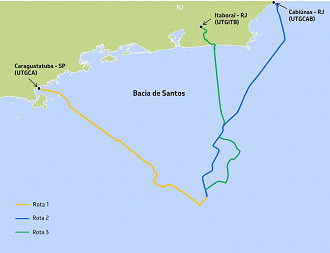 Mapa das rotas de escoamento de gás (Rotas 1, 2 e 3). Créditos: Divulgação/Petrobras